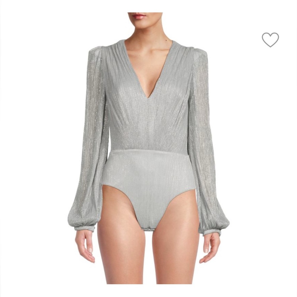 New INTERMIX Gray Puff Sleeve Bodysuit Size M